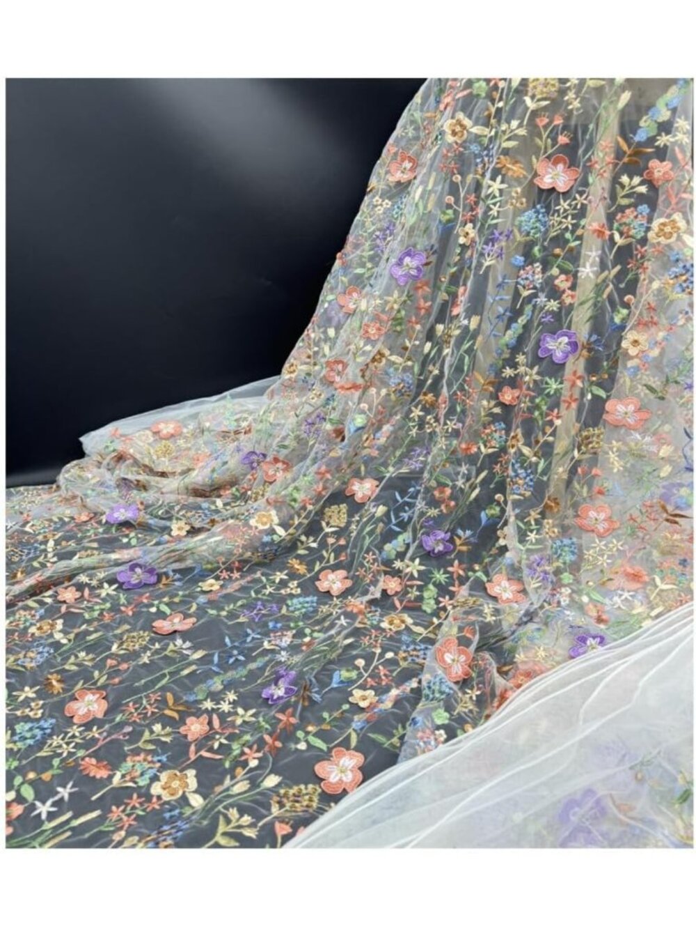 Colorful Floral Embroidered Lace Fabric 59" Wide - Soft Mesh for DIY Dresses